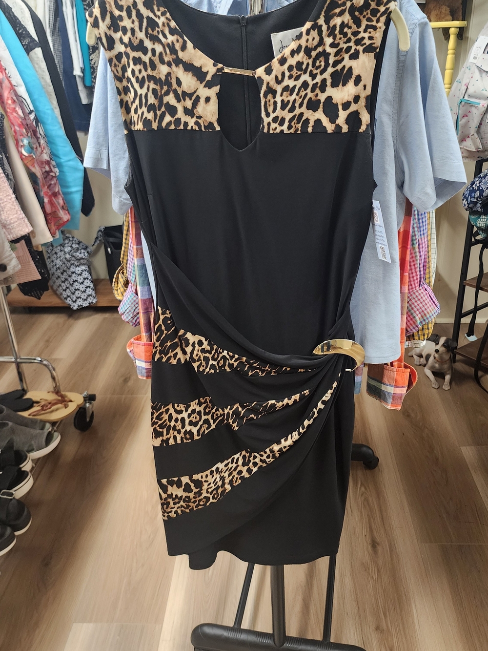 Joseph Ribkoff Black Dress with Leopard Print Accents